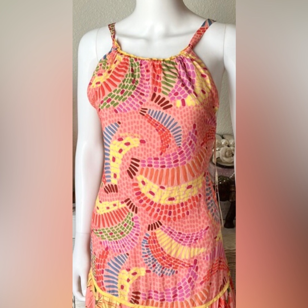 Farm Rio Halter Neck Maxi Dress Cotton Mixed Pink Pastel Print Size S NWT - Picture 5 of 14